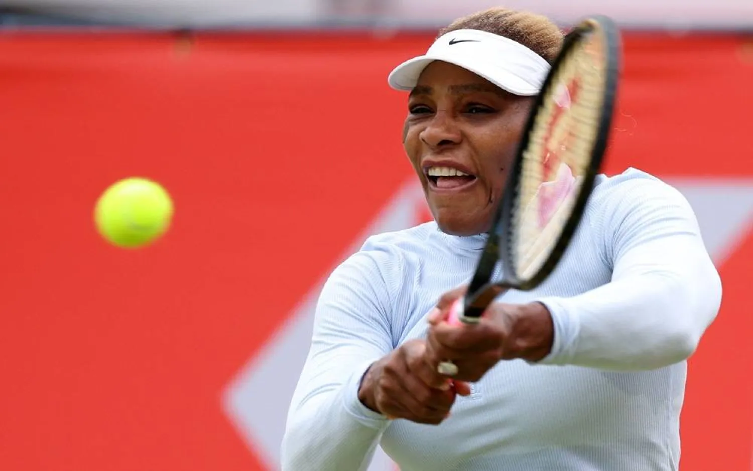 US player Serena Williams hits a shot during a practice session at the HSBC WTA tennis Championships at Queen's Club in west London on June 12, 2026. (AFP)