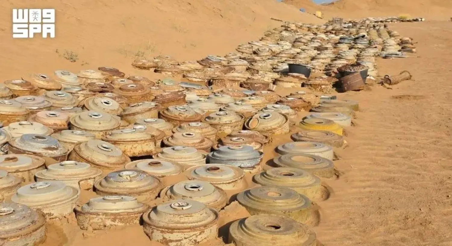 The Saudi Project for Landmine Clearance (Masam) in Yemen cleared 2,045 mines from various regions of Yemen during the second week of June 2026. (SPA)