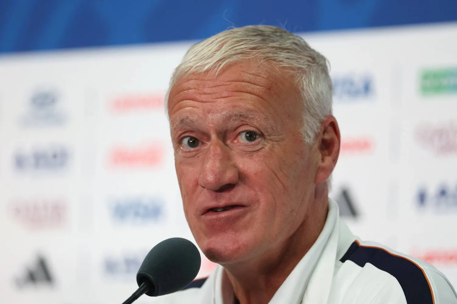 Didier Deschamps, Head Coach of France, attends the press conference of France one day ahead of the FIFA World Cup 2026 Group I match between France and Senegal at New York New Jersey Stadium on June 15, 2026 in East Rutherford, New Jersey. (Getty Images/AFP)