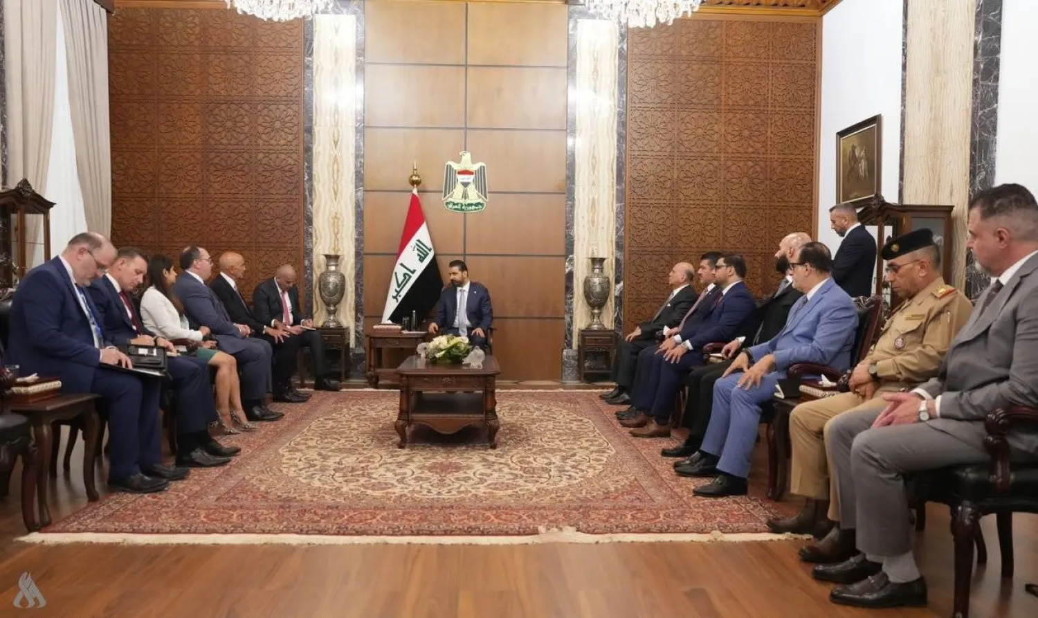 Iraqi Prime Minister Ali al-Zaidi receives US Special Presidential Envoy Tom Barrack in Baghdad on Tuesday. (INA)