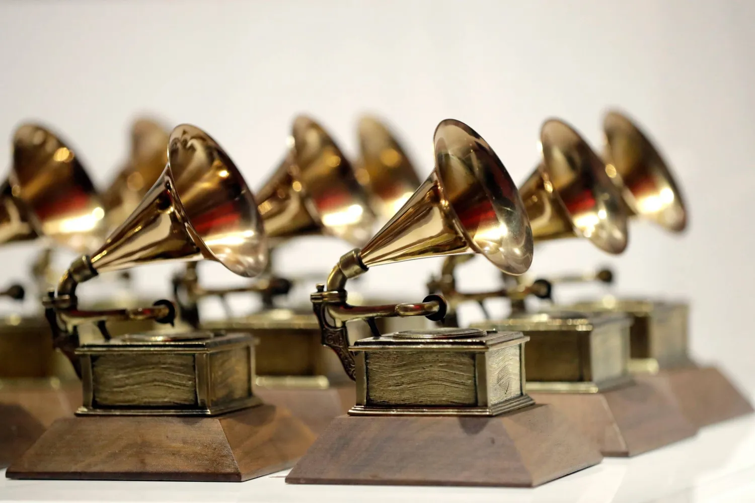 Grammy awards are displayed at the Grammy Museum Experience at Prudential Center in Newark, N.J. on Oct. 10, 2017. (AP) 