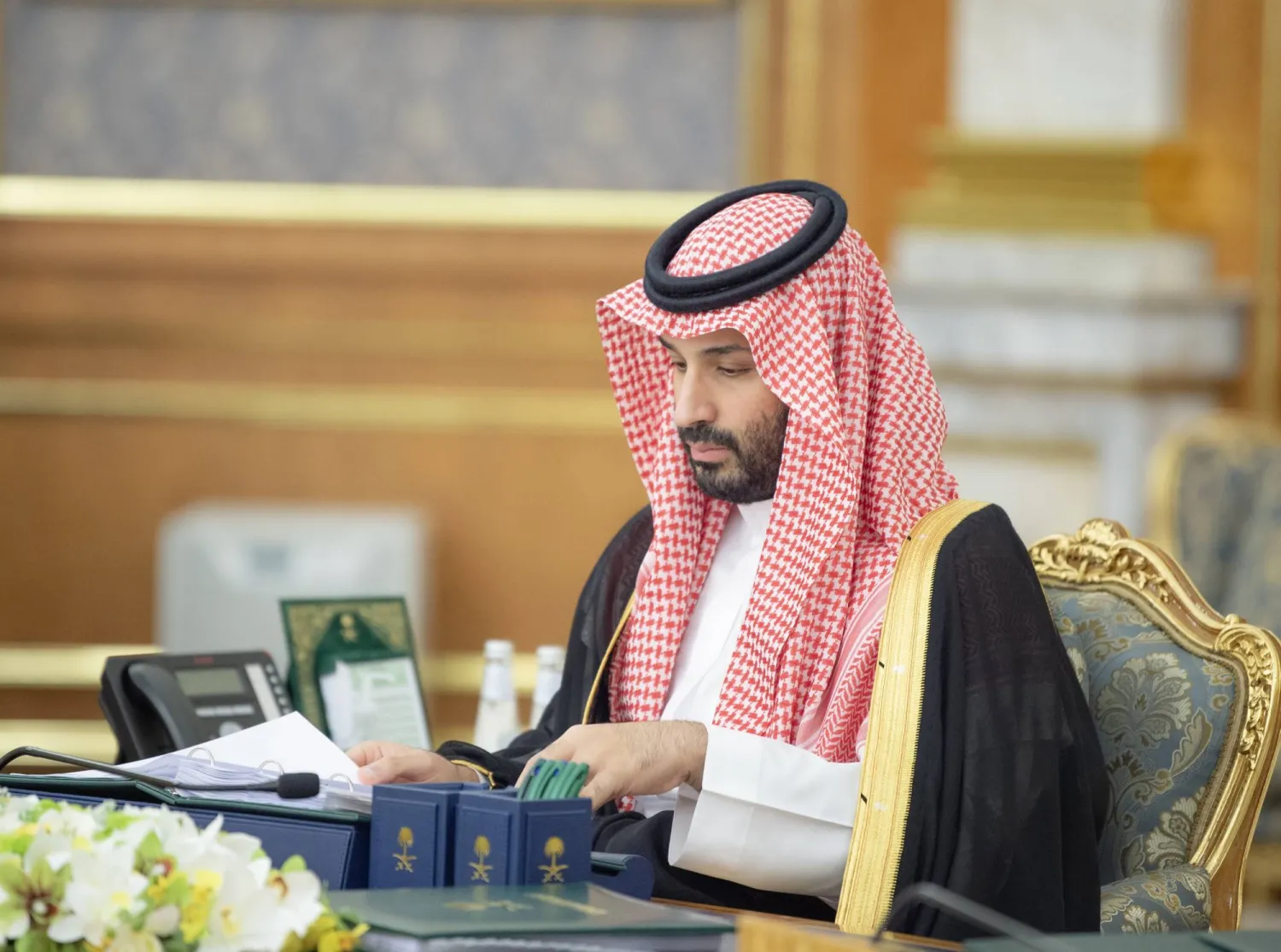 Prince Mohammed bin Salman bin Abdulaziz Al Saud, Crown Prince and Prime Minister, chairs the Cabinet session in Jeddah. (SPA)
