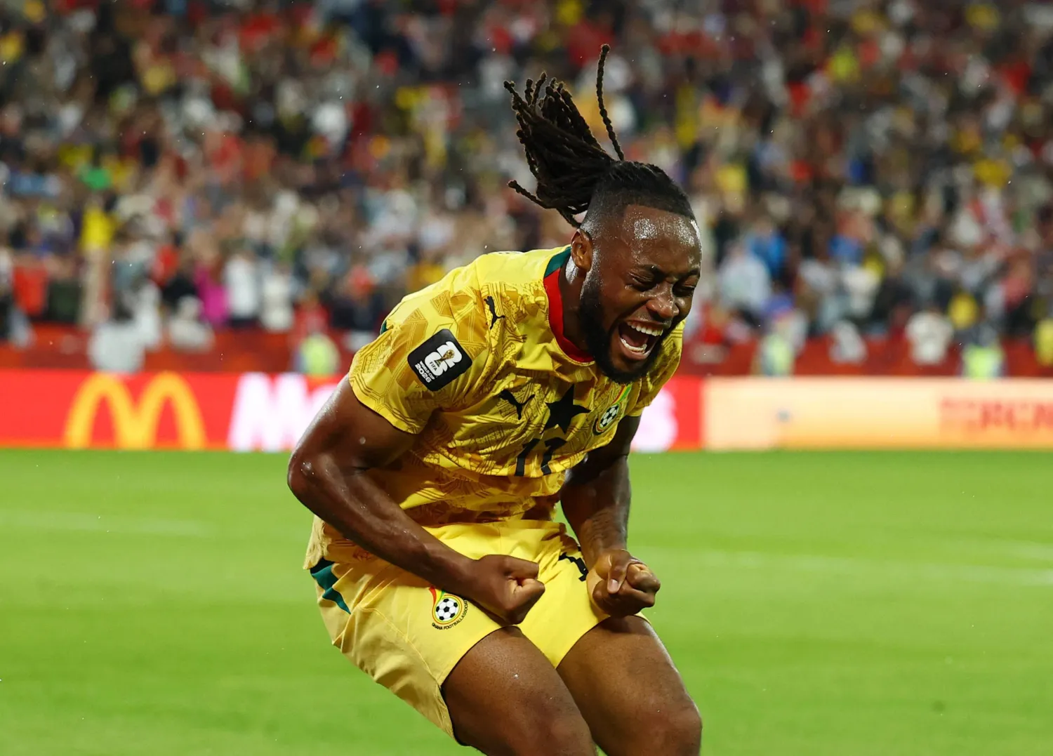 Semenyo celebrates Ghana's sole goal in the match (Reuters)