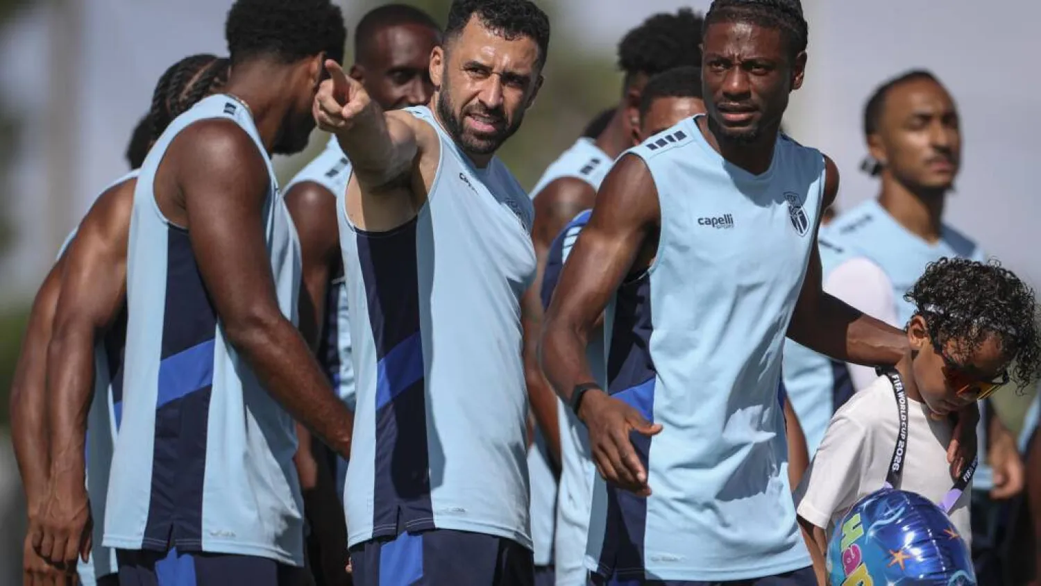 Pointing the way: Cape Verde defender Pico Lopes (C) takes part in a training session at their World Cup base in Tampa, Florida. PATRICIA DE MELO MOREIRA / AFP
