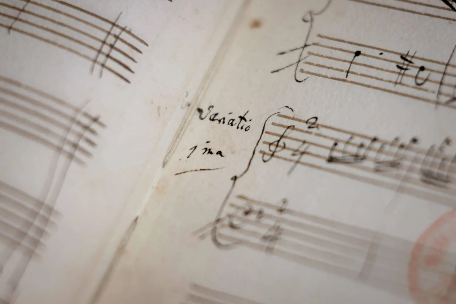 This photograph taken on June 15, 2026, shows an original fragment of Wolfgang Amadeus Mozart's music handwritten notebook at Richelieu Library (Bibliotheque Nationale de France-National Library of France-BnF) in Paris. (Photo by Kenzo TRIBOUILLARD / AFP)