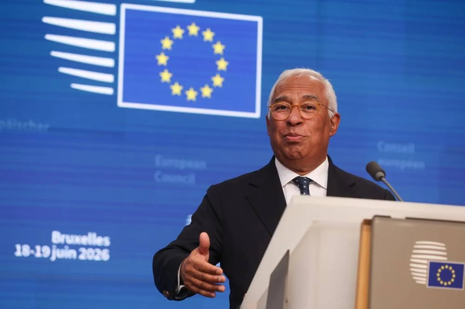 European Council President Antonio Costa speaks during a press conference at the end of European Council summit in Brussels, Belgium, 19 June 2026. (EPA)