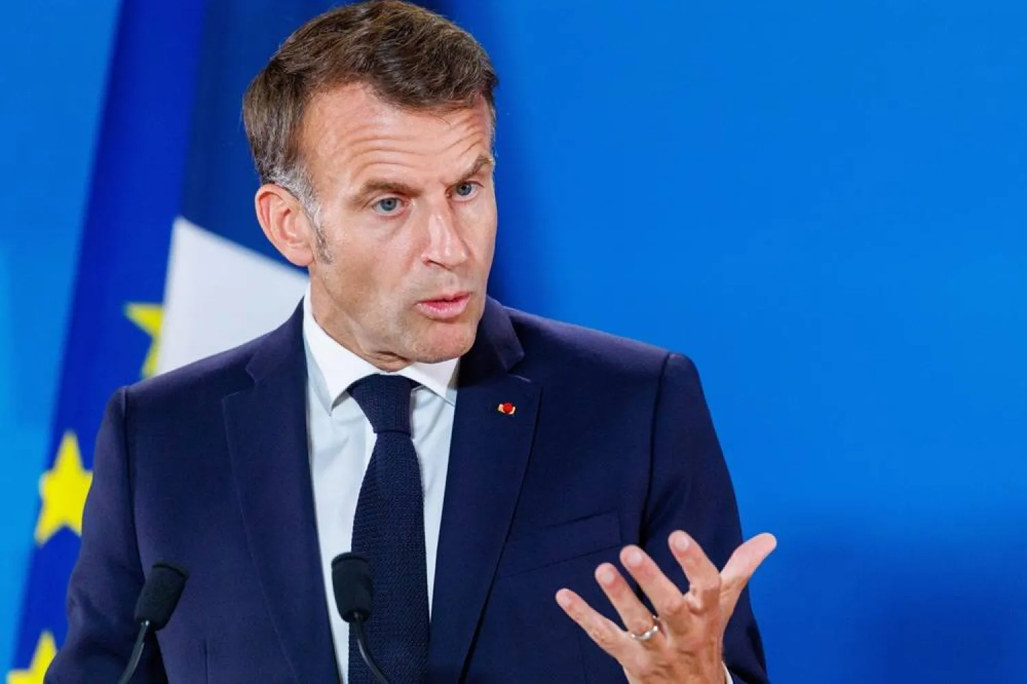 French President Emmanuel Macron addresses a press conference during a European Council summit in Brussels, Belgium, 19 June 2026. (EPA)