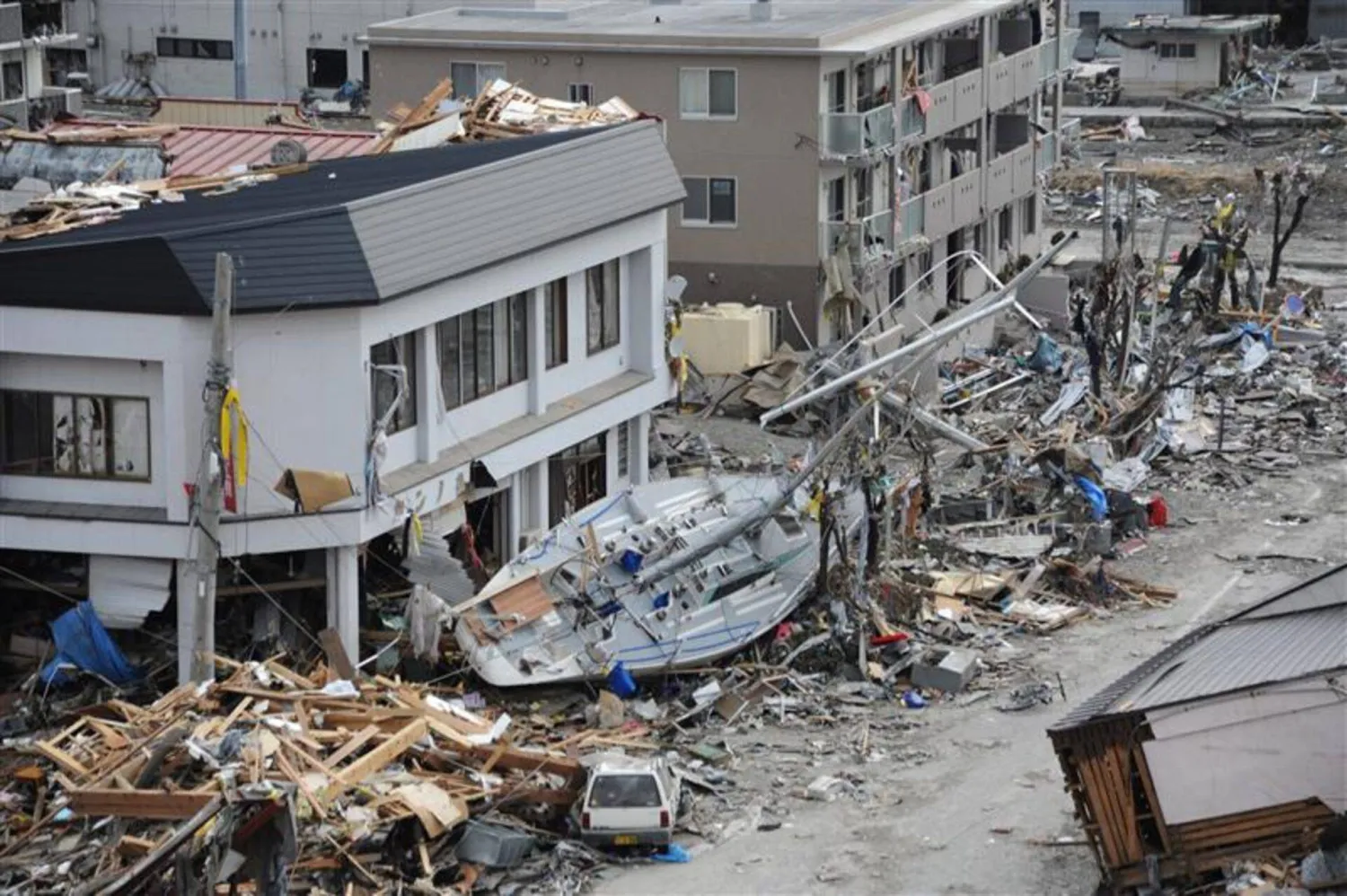 A sailboat lies among the debris in Ofunato, Iwate Prefecture, Japan (Reuters)