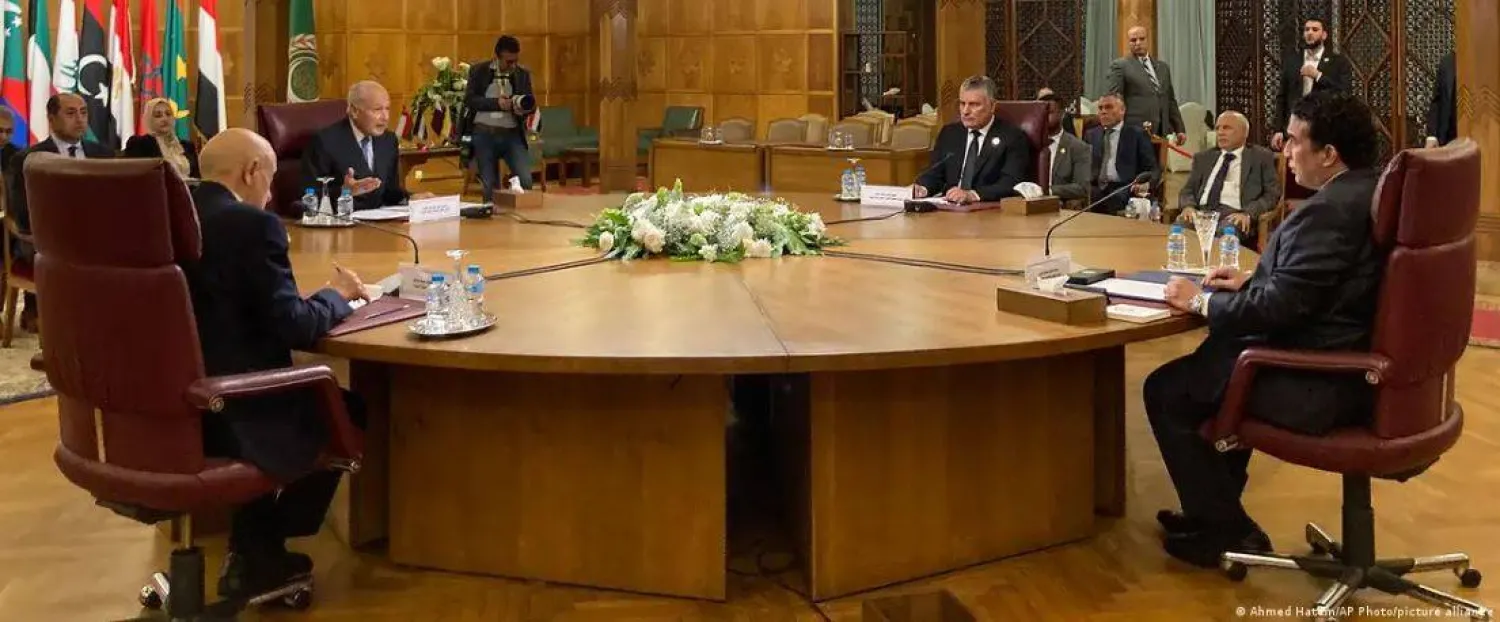 لقاء المنفي وعقيلة وتكالة بالقاهرة في مارس 2024 (أ.ب)