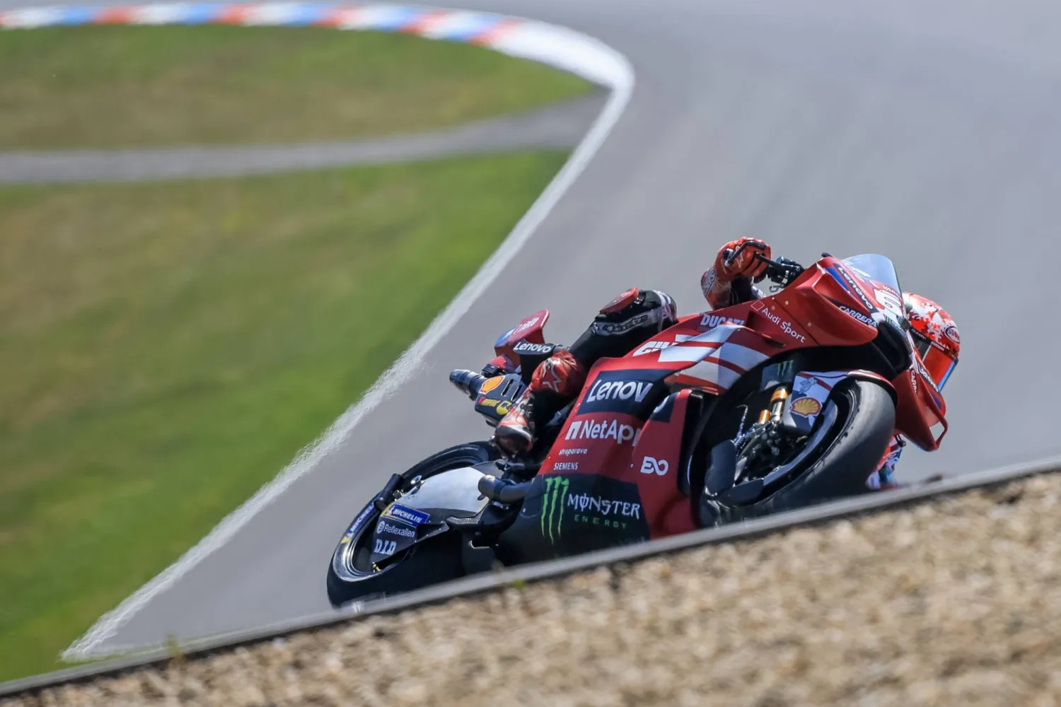 Italian MotoGP rider Francesco Bagnaia of Ducati Lenovo Team in action during the Qualifying Nr.2 session for the Motorcycling Grand Prix of the Czech Republic at Masaryk circuit in Brno, Czech Republic, 20 June 2026. EPA/MARTIN DIVISEK