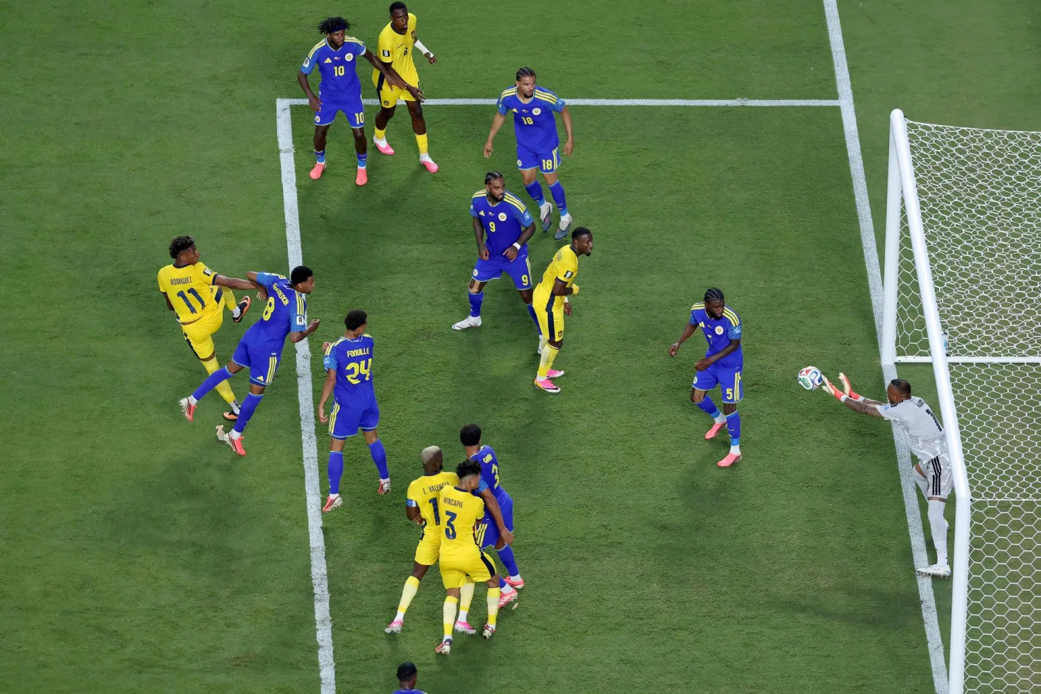 Eloy Room #1 of Curacao makes a save against Kevin Rodriguez #11 of Ecuador during the FIFA World Cup 2026 Group E match between Ecuador and Curacao at Kansas City Stadium on June 20, 2026 in Kansas City, Missouri. (Getty Images/AFP)