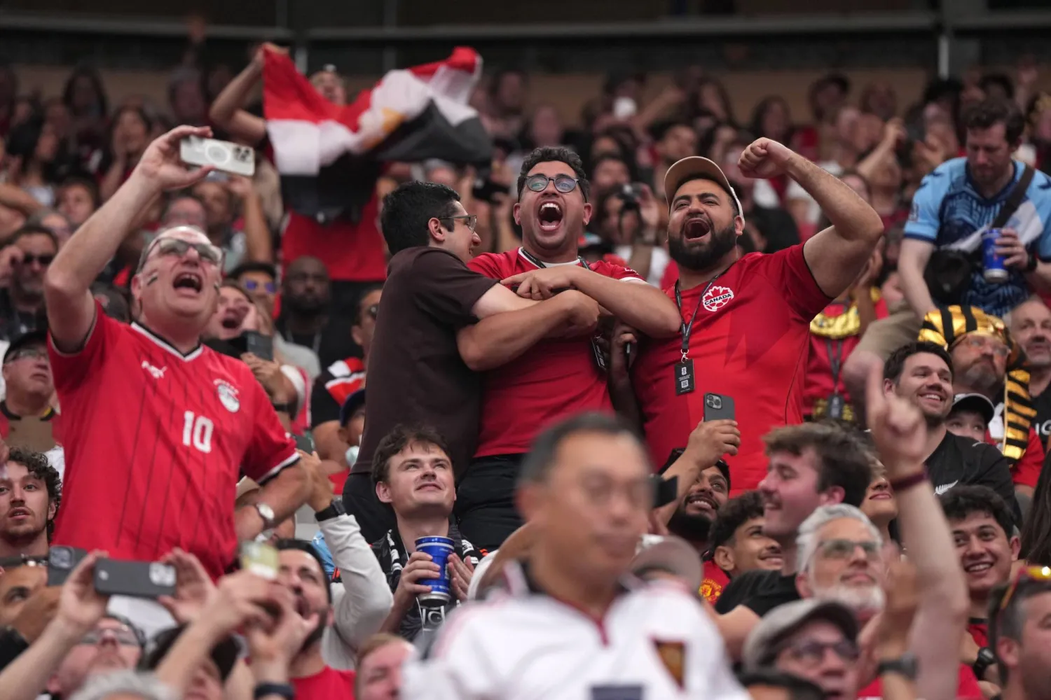 فرحة كبرى في المدرجات بتقدم منتخب مصر (أ.ب)