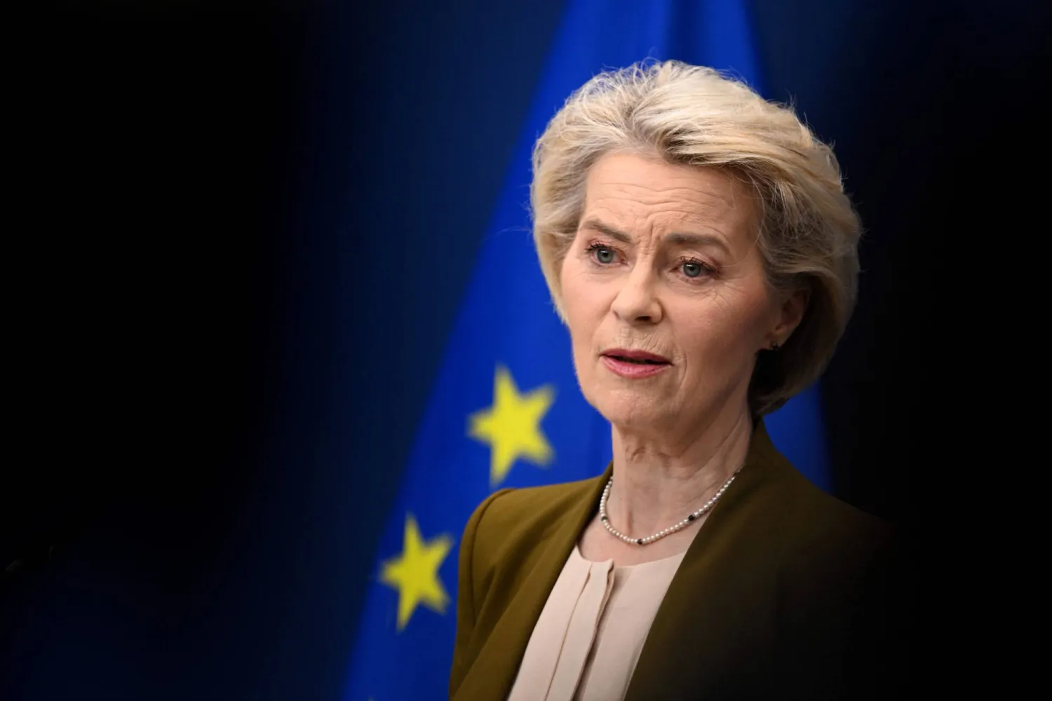 European Commission President Ursula von der Leyen gives a press statement on sanctions against Russia at the EU headquarters in Brussels on June 9, 2026. (Photo by Nicolas TUCAT / AFP)