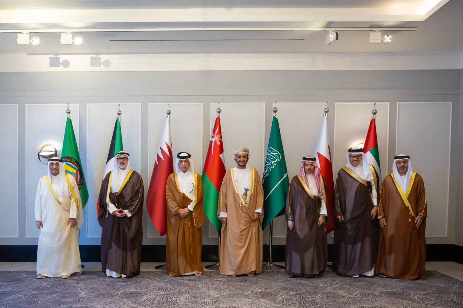 Gulf foreign ministers and GCC Secretary General Jasem Albudaiwi are seen in Amman on Monday. (GCC)
