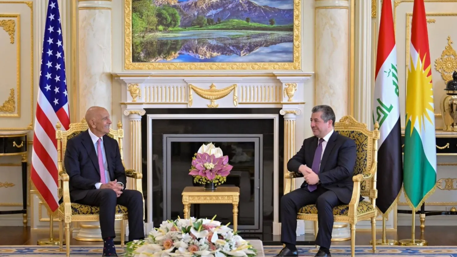 Kurdistan Region Prime Minister Masrour Barzani receives US envoy Tom Barrack in Erbil on June 16, 2026 (Government Media)