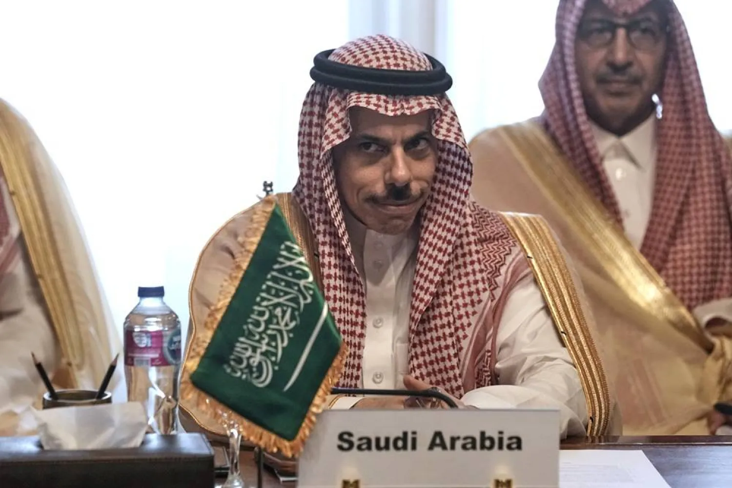 Saudi Minister of Foreign Affairs Prince Faisal bin Farhan bin Abdullah chairs his delegation's a meeting of foreign ministers from Egypt, Saudi Arabia, Türkiye, and Pakistan, at Tahrir Palace in Cairo, Egypt, Sunday, June 21, 2026. (AP) 