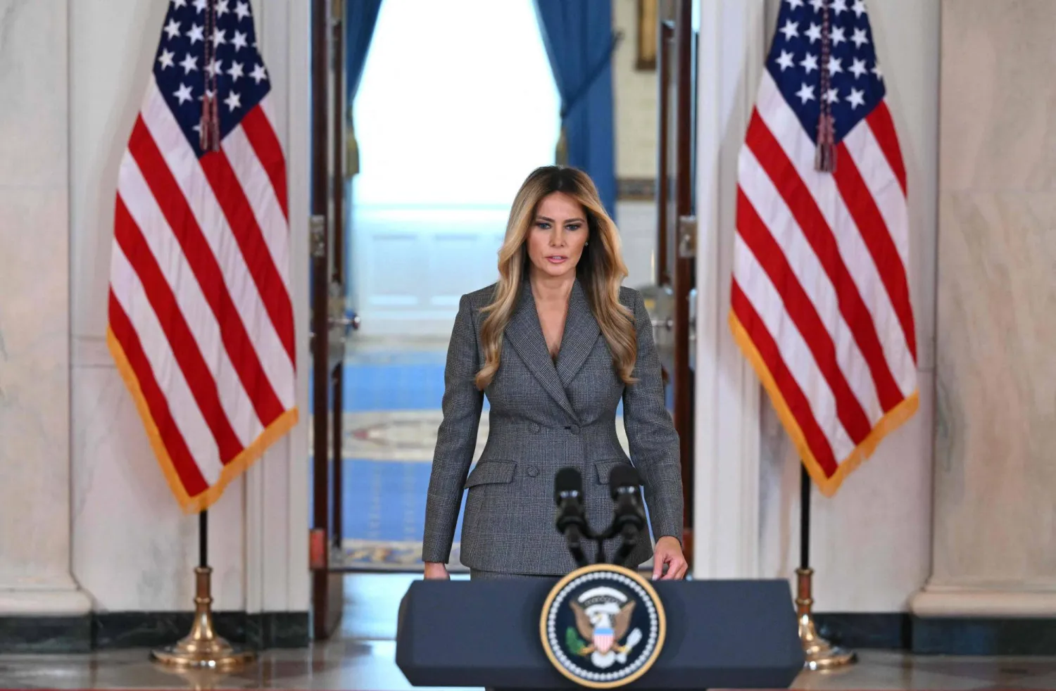 ميلانيا ترمب تتحدث في البيت الأبيض (أ.ف.ب)