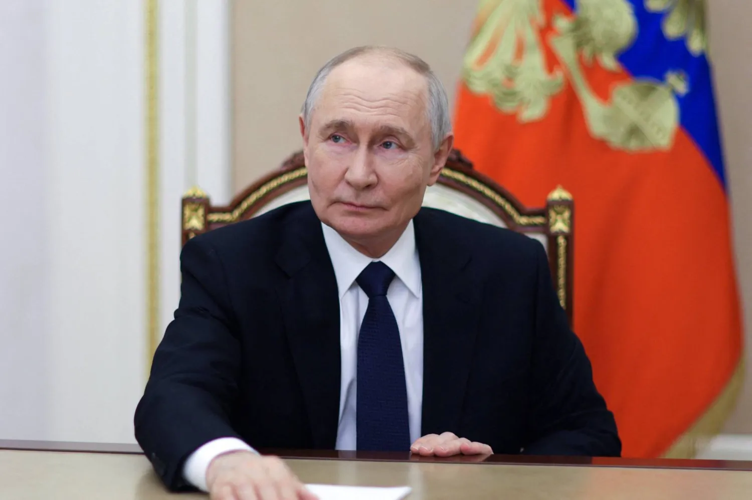 Russian President Vladimir Putin makes a video address to participants of the 13th Forum of Regions of Russia and Belarus at the Kremlin in Moscow, Russia June 26, 2026. (Sputnik/Gavriil Grigorov/Pool via Reuters)