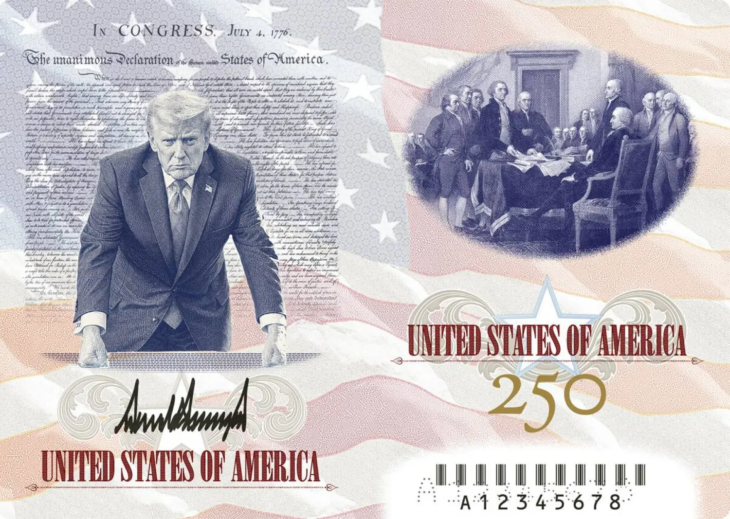 Trump'ın resmini taşıyan yeni, sınırlı sayıda üretilmiş ABD pasaport tasarımının fotoğrafını paylaştığı bir gönderi ("Truth Social")