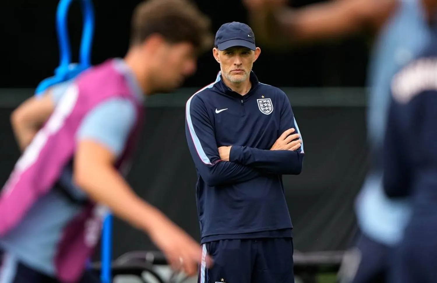  England head coach Thomas Tuchel watches training for the FIFA World Cup football tournament Friday, June 26, 2026, in Kansas City, Mo. (AP) 