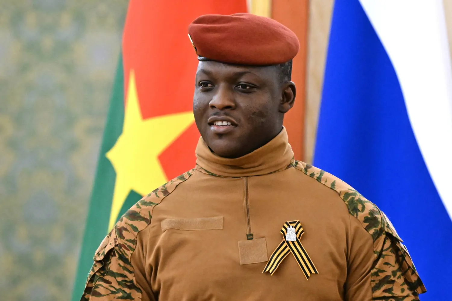 FILE - In this photo provided by RIA Novosti, Burkina Faso President Ibrahim Traore arrives at the Grand Palace at the Kremlin in Moscow, Russia, on May 10, 2025. (Stanislav Krasilnikov/RIA Novosti via AP, File)
