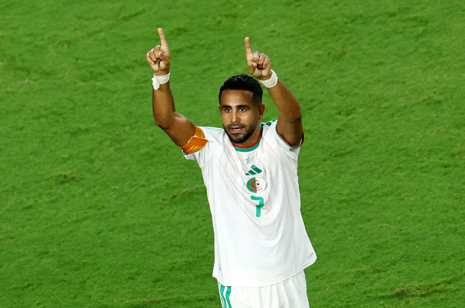Soccer Football - FIFA World Cup 2026 - Group J - Algeria v Austria - Kansas City Stadium, Kansas City, Missouri, US - June 27, 2026 Algeria's Riyad Mahrez celebrates scoring their second goal REUTERS/Pedro Nunes