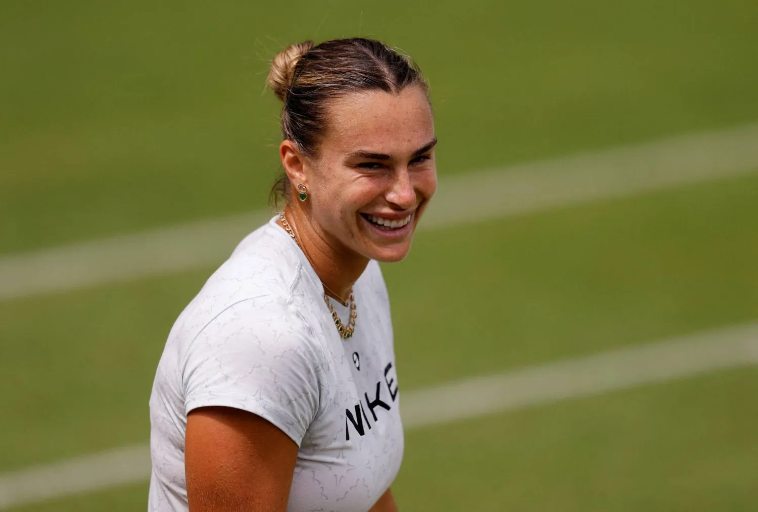 Tennis - Wimbledon - All England Lawn Tennis and Croquet Club, London, Britain - June 28, 2026 Belarus' Aryna Sabalenka during practice ahead of the tournament REUTERS/Andrew Couldridge