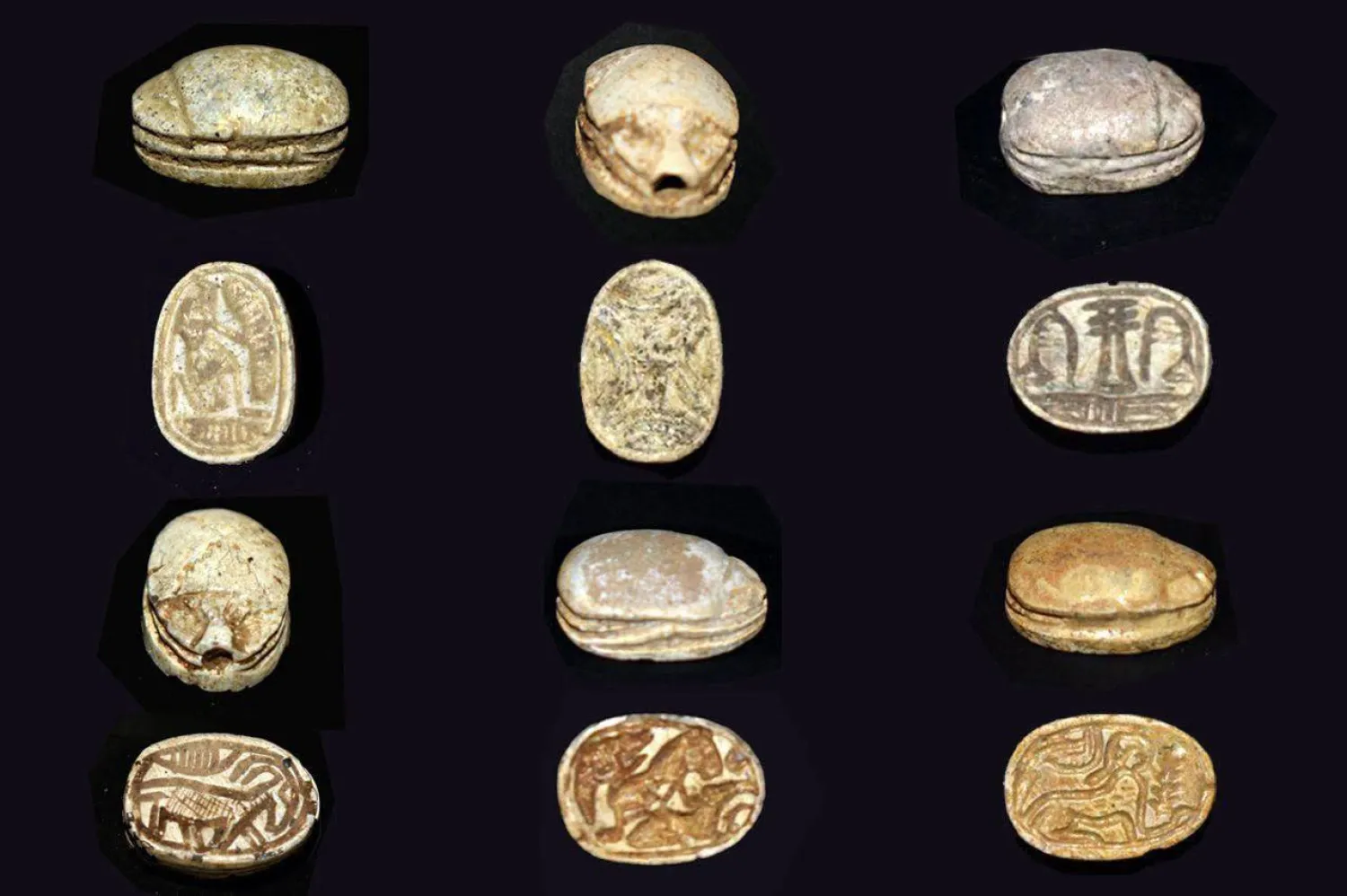 الاكتشاف تضمن جعارين وتمائم متنوعة (وزارة السياحة والآثار)