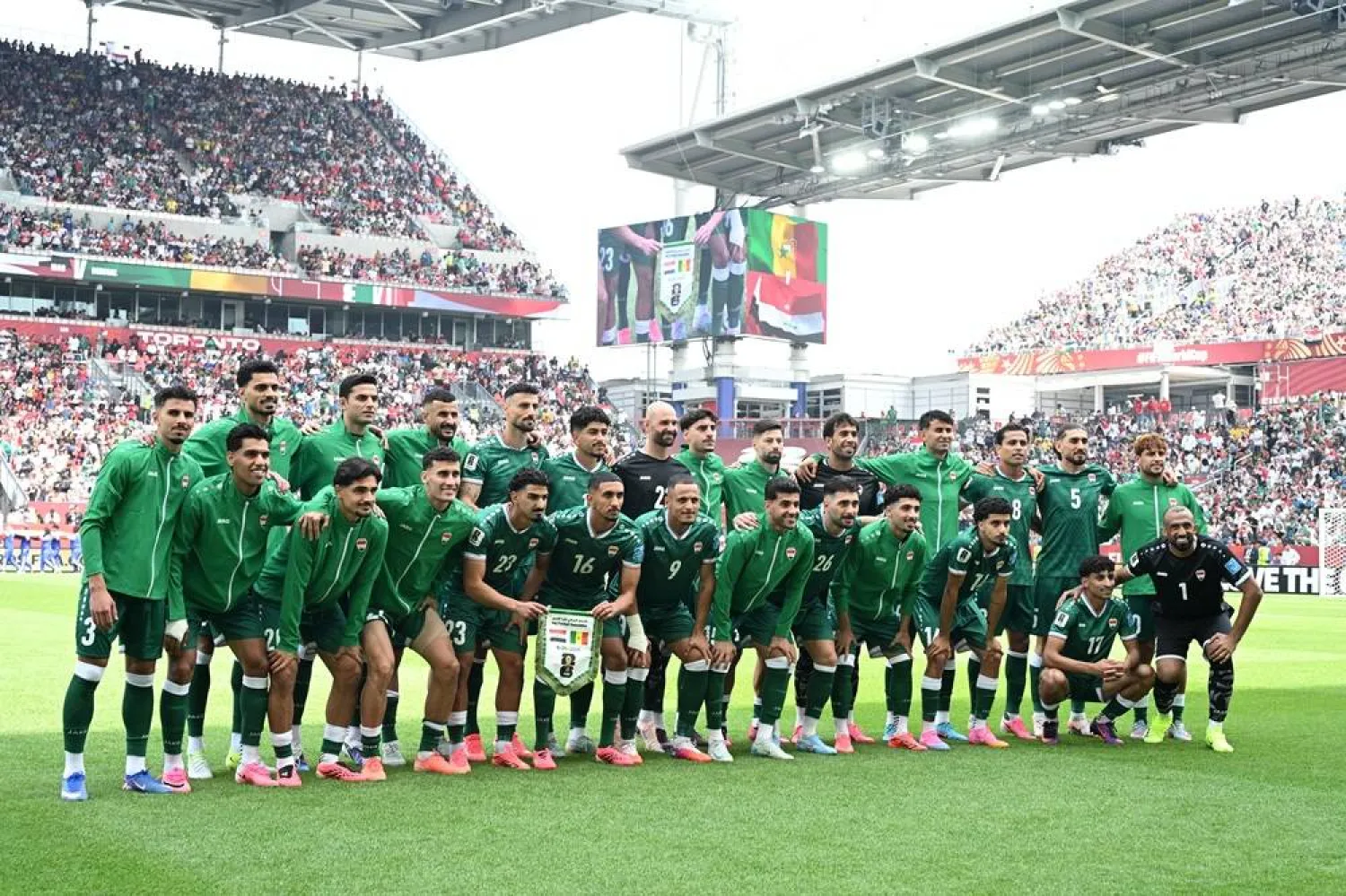 Players of Iraq line up for a group photo prior the FIFA World Cup 2026 group stage match Senegal against Iraq, in Toronto, Canada, 26 June 2026. (EPA)