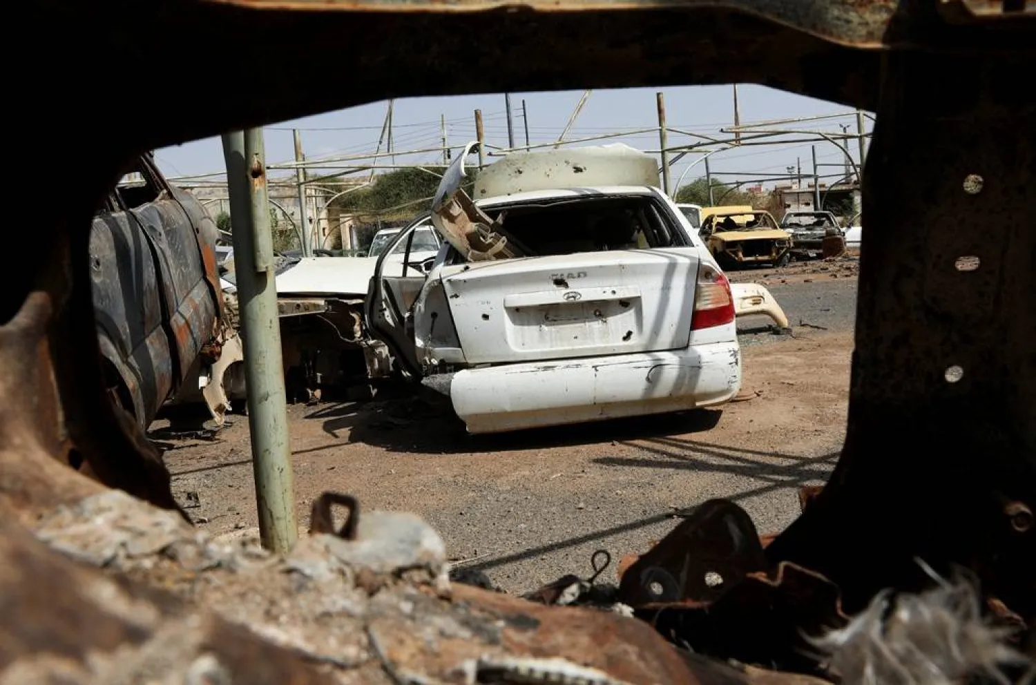 A car with bullet holes on it in a square in Khartoum, Sudan, June 11, 2026. (Reuters)