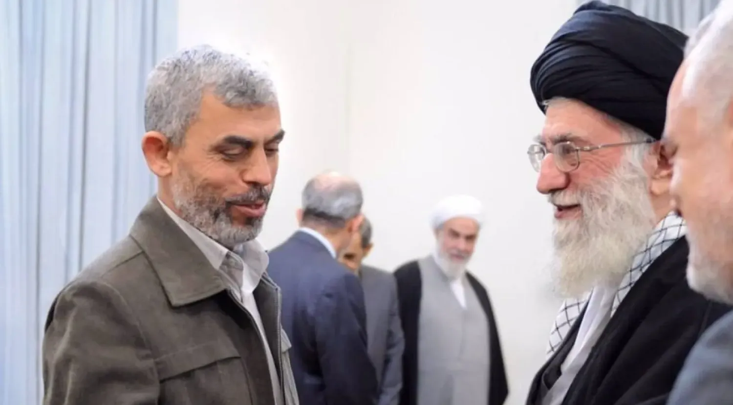 A photo released by Iran's Nour News of a previous meeting between Khamenei and Sinwar