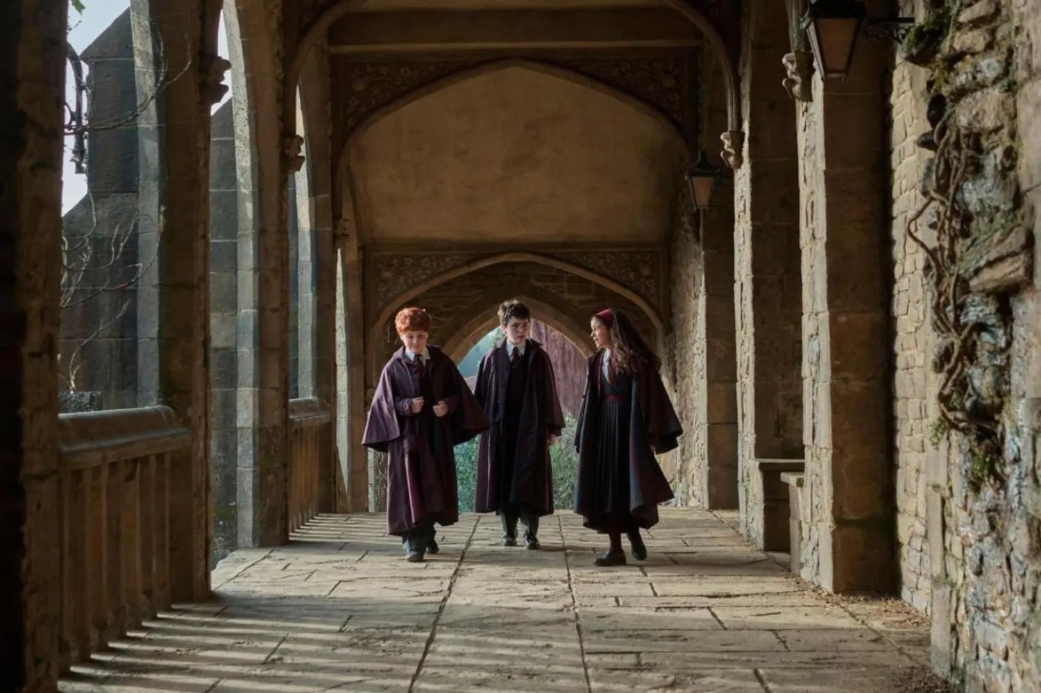 12 yaşındaki Dominic McLaughlin'in (ortada) başrolde yer aldığı 8 bölümlük ilk sezon, Harry Potter ve Felsefe Taşı'ndaki (Harry Potter and the Philosopher's Stone) olayları ele alacak (HBO)