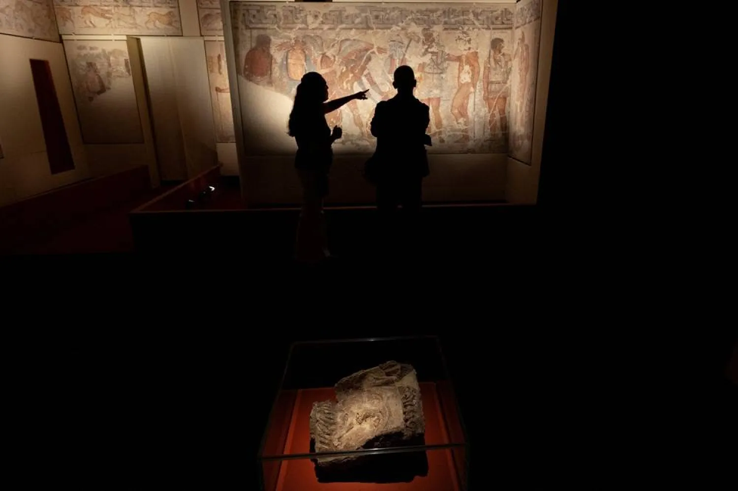  People look at the newly acquired Tomb of Francois, a 4th-century BC masterpiece bought last month by Italy's Culture Ministry for 15 million euros, at the National Etruscan Museum of Villa Giulia in Rome, Italy, June 30, 2026. (Reuters)