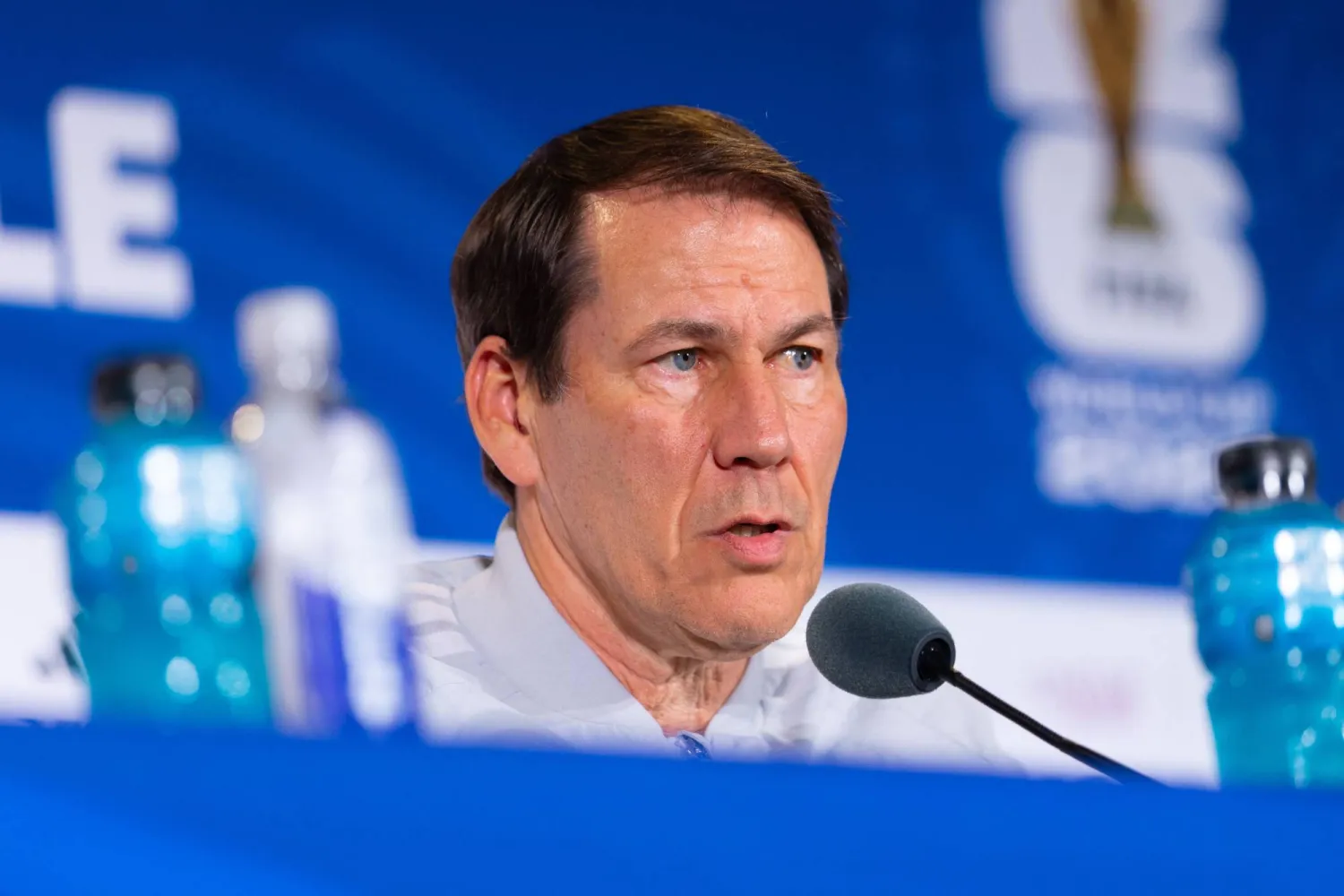 Rudi Garcia, head coach of Belgium, attends a press conference after the training session one day ahead of the FIFA World Cup 2026 Round Of 32 match between Belgium and Senegal at Seattle Stadium on June 30, 2026 in Seattle, Washington. (Getty Images/AFP)