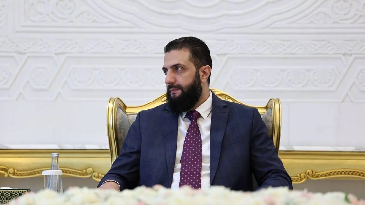 24 June 2026, Syria, Damascus: Syrian President Ahmed al-Sharaa receives Dutch Foreign Minister Caspar Veldkamp and Deputy Prime Minister David van Weel at the People's Palace in Damascus. (Syrian Presidency) 