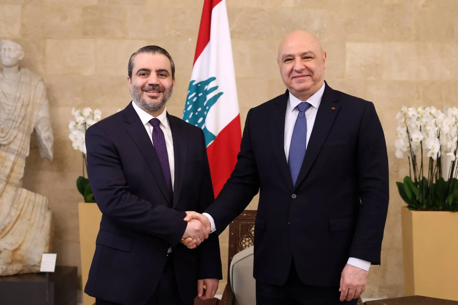 الرئيس اللبناني مستقبلاً الشيباني (رئاسة الجمهورية على «إكس»)