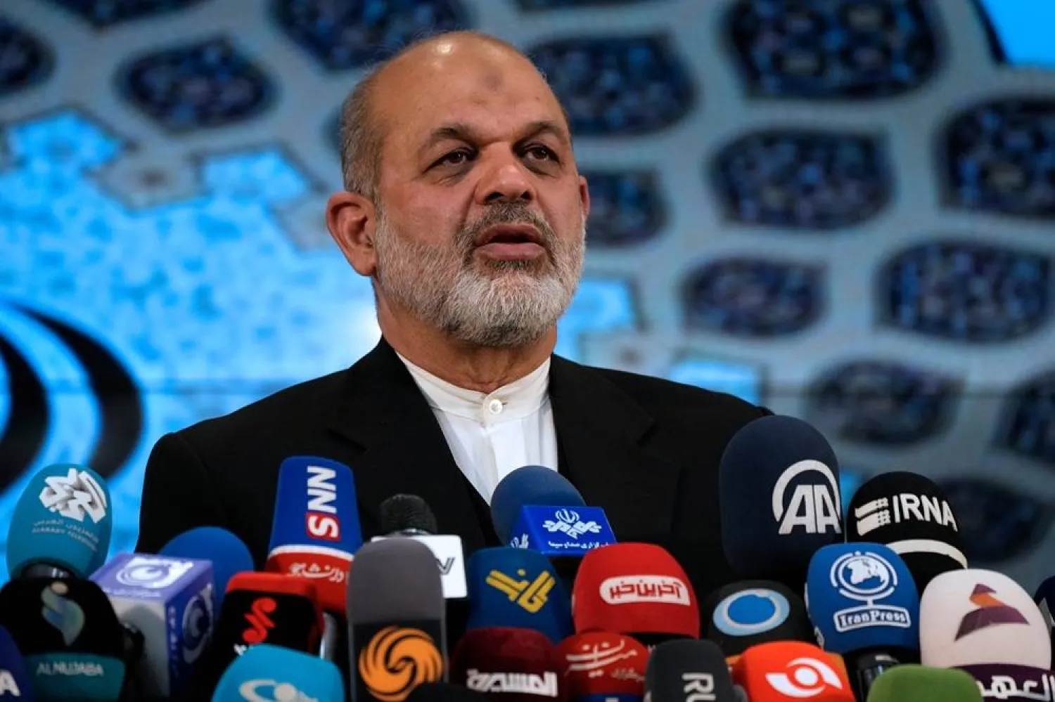File photo: Iran's Interior Minister Ahmad Vahidi briefs the media on elections in Tehran, Iran, March 4, 2024. (AP)