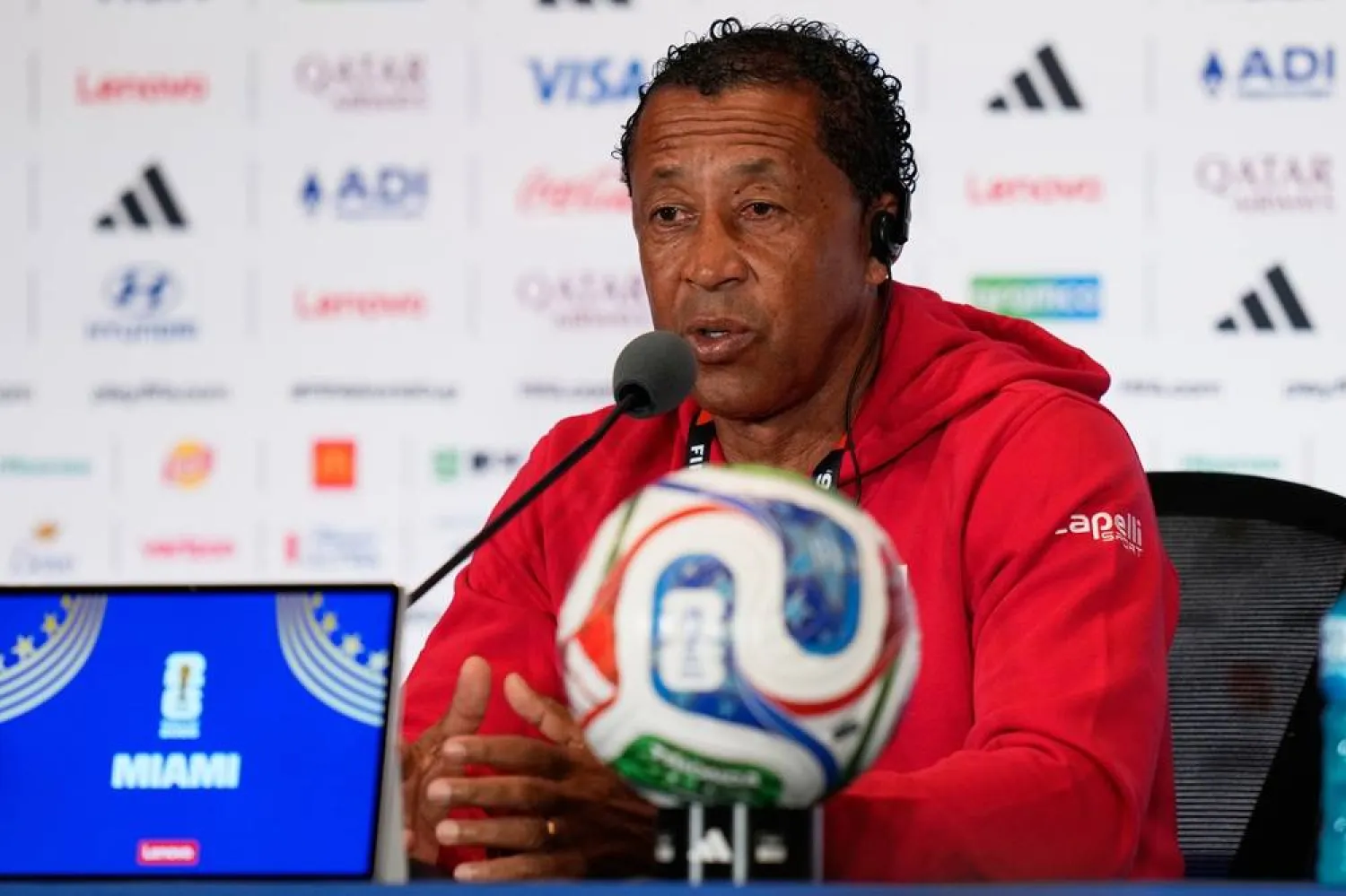  Cape Verde head coach Bubista speaks during a World Cup press conference Thursday, July 2, 2026, in Miami Gardens, Fla. (AP) 