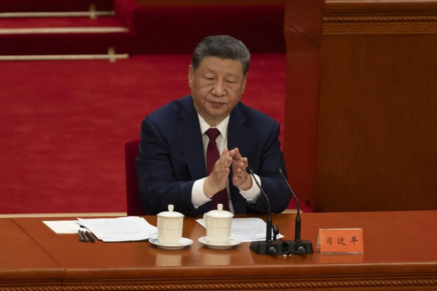 Chinese President and Secretary General of the Communist Party of China, Xi Jinping applauds during the celebration of the 105th founding anniversary of the Chinese Communist Party, in Beijing, China, 01 July 2026. (EPA)