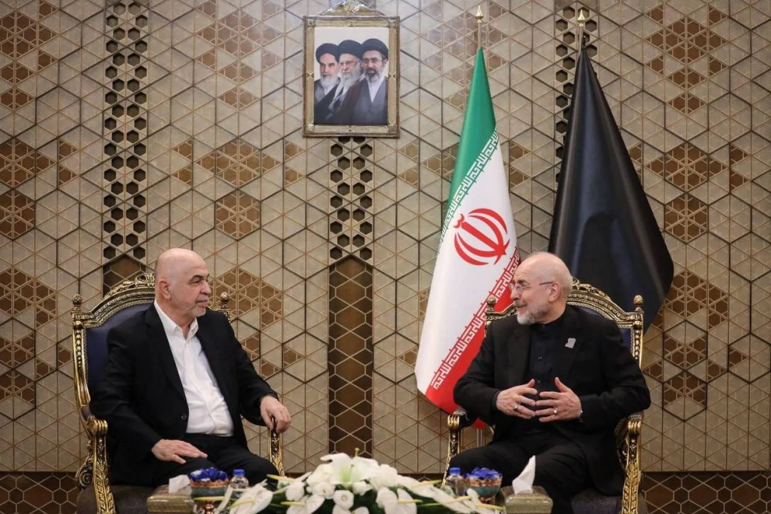 قاليباف يستقبل محمد درويش رئيس مجلس قيادة المكتب السياسي لحركة «حماس» في طهران الأحد (البرلمان الإيراني)