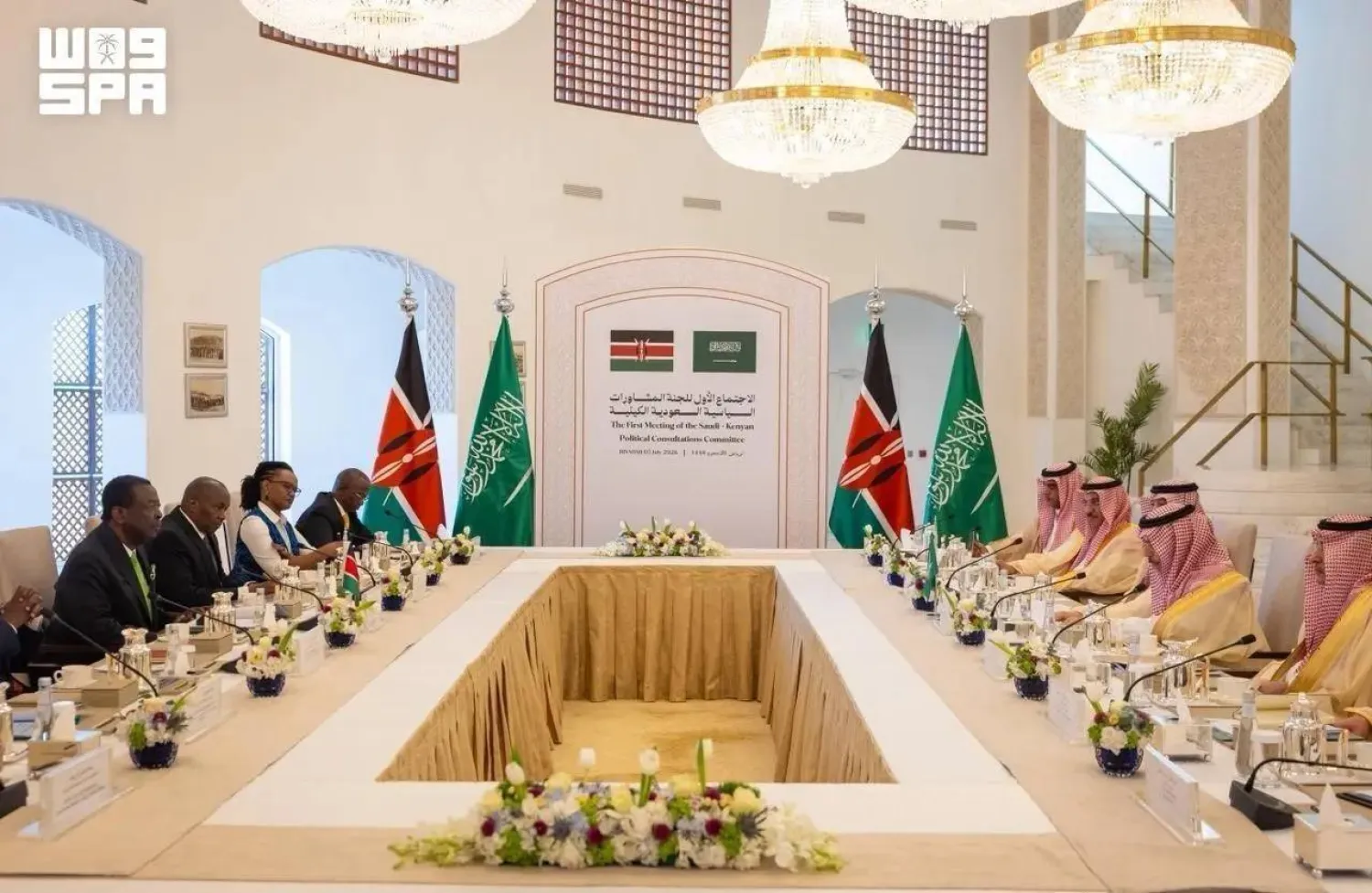 The Saudi and Kenyan delegations are seen at the meeting in Riyadh on Sunday. (SPA)