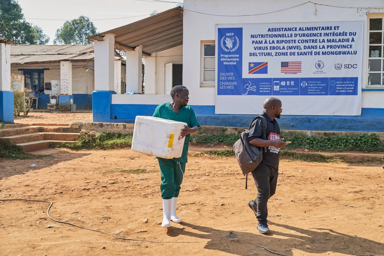 Posters for Ebola prevention are displayed at the hospital in Mongbwalu, Ituri, Democratic Republic of Congo, 26 June 2026. (EPA)