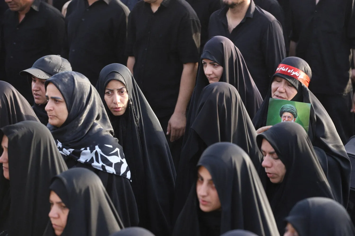 Mourners attend a prayer for Iran's slain Supreme Leader Ali Khamenei, who was killed on February 28 in Israeli and US airstrikes, at the Jamkaran Mosque, in Qom, Iran, July 7, 2026. Mohammad Asadi/ISNA/via WANA (West Asia News Agency) via Reuters