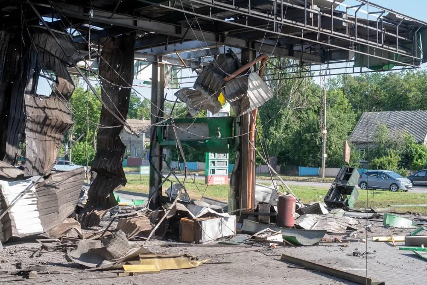  This photograph shows a heavily damaged gas station following a Russian air attack in Kamianske, Dnipropetrovsk region on July 7, 2026, amid the Russian invasion of Ukraine. (AFP) 