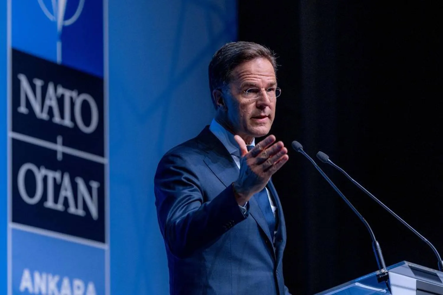 This handout photo taken and released by NATO on July 6, 2026 shows NATO Secretary General Mark Rutte addressing a pre-summit press conference ahead of the 36th NATO Heads of State and Government Summit in Ankara on July 6, 2026. (Handout / NATO / AFP) 