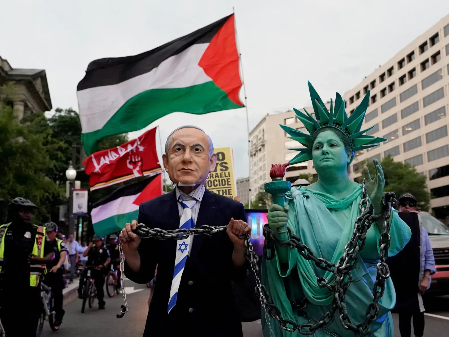 مظاهرة داعمة للفلسطينيين في واشنطن في 4 يوليو 2026 (رويترز)