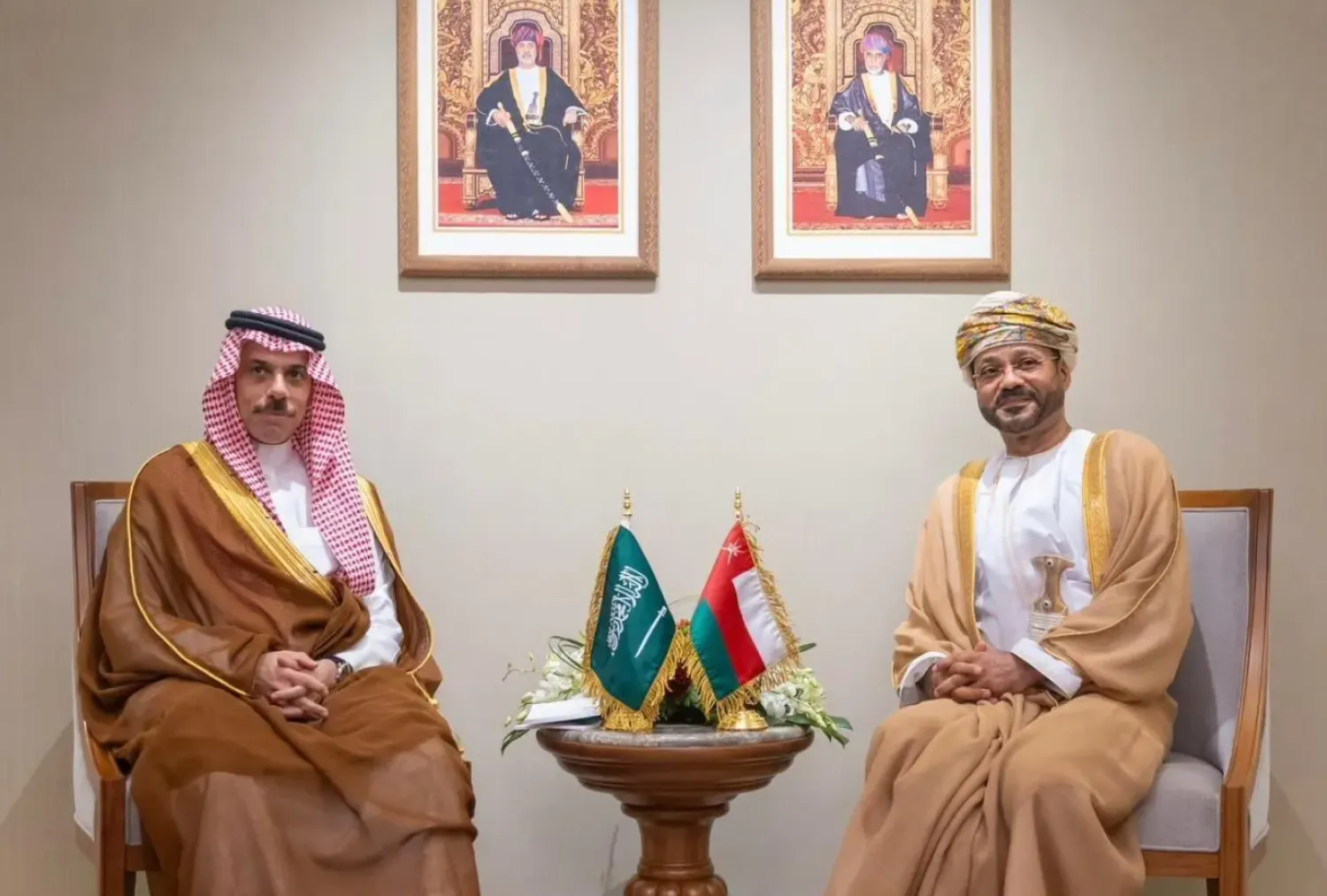 Saudi Minister of Foreign Affairs Prince Faisal bin Farhan bin Abdullah holding talks in Muscat with Omani Foreign Minister Sayyid Badr Albusaidi - SPA