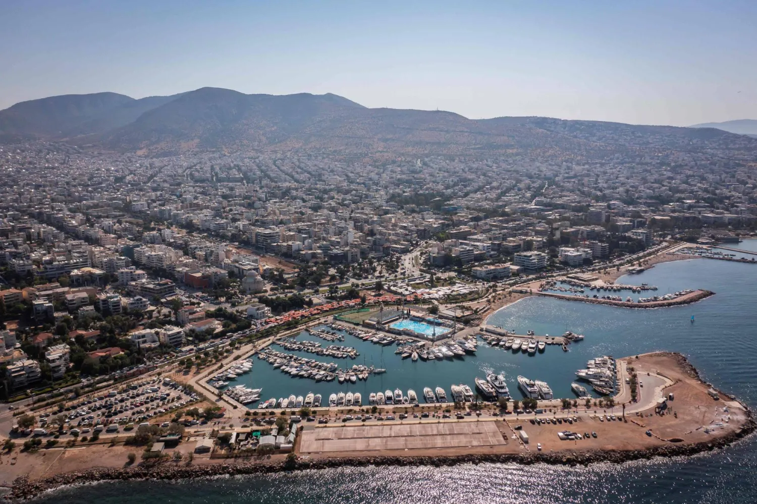 An aerial view shows the southern Athenian suburb of Glyfada on July 2, 2026. (Photo by Aris MESSINIS / AFP)