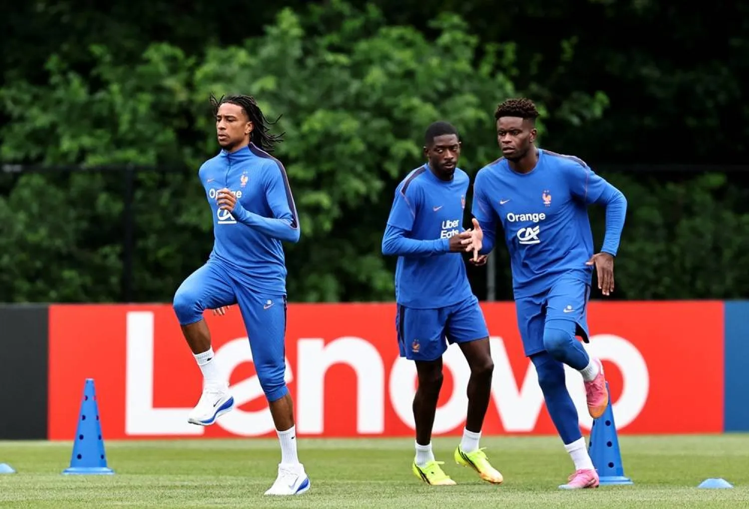 Football - FIFA World Cup 2026 - France Training - Bentley University, Waltham, Massachusetts, US - July 6, 2026 France's Michael Olise with teammates during training. (Reuters)