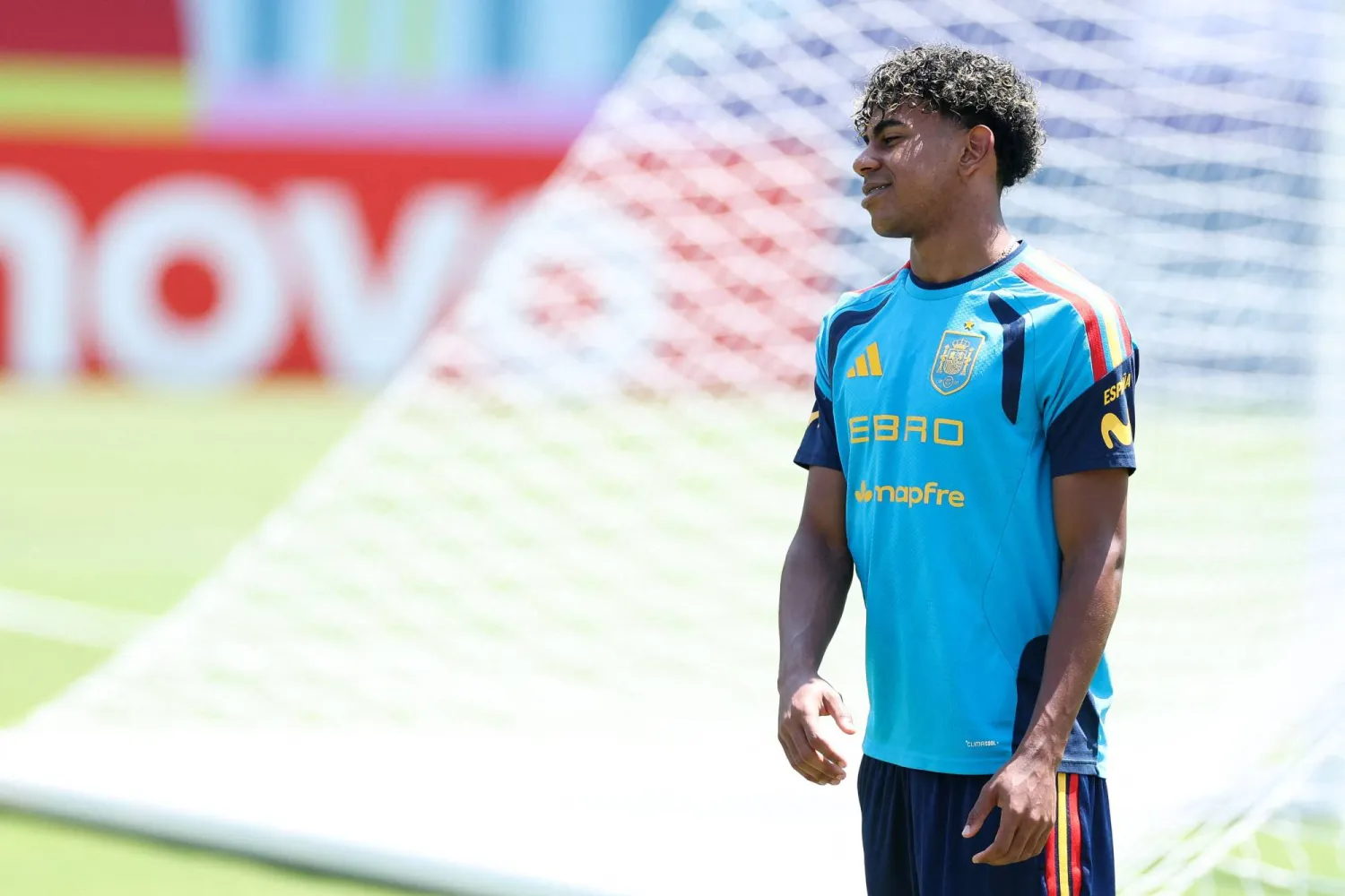 DALLAS, TEXAS - JULY 07: Lamine Yamal #19 of Spain reacts during the training at Cotton Bowl on July 07, 2026 in Dallas, Texas. Florencia Tan Jun/Getty Images/AFP 